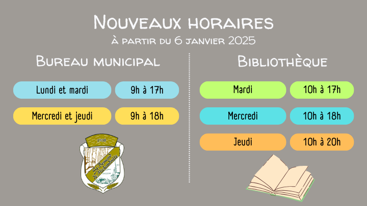 Nouveaux horaires pour le bureau municipal et la bibliothèque